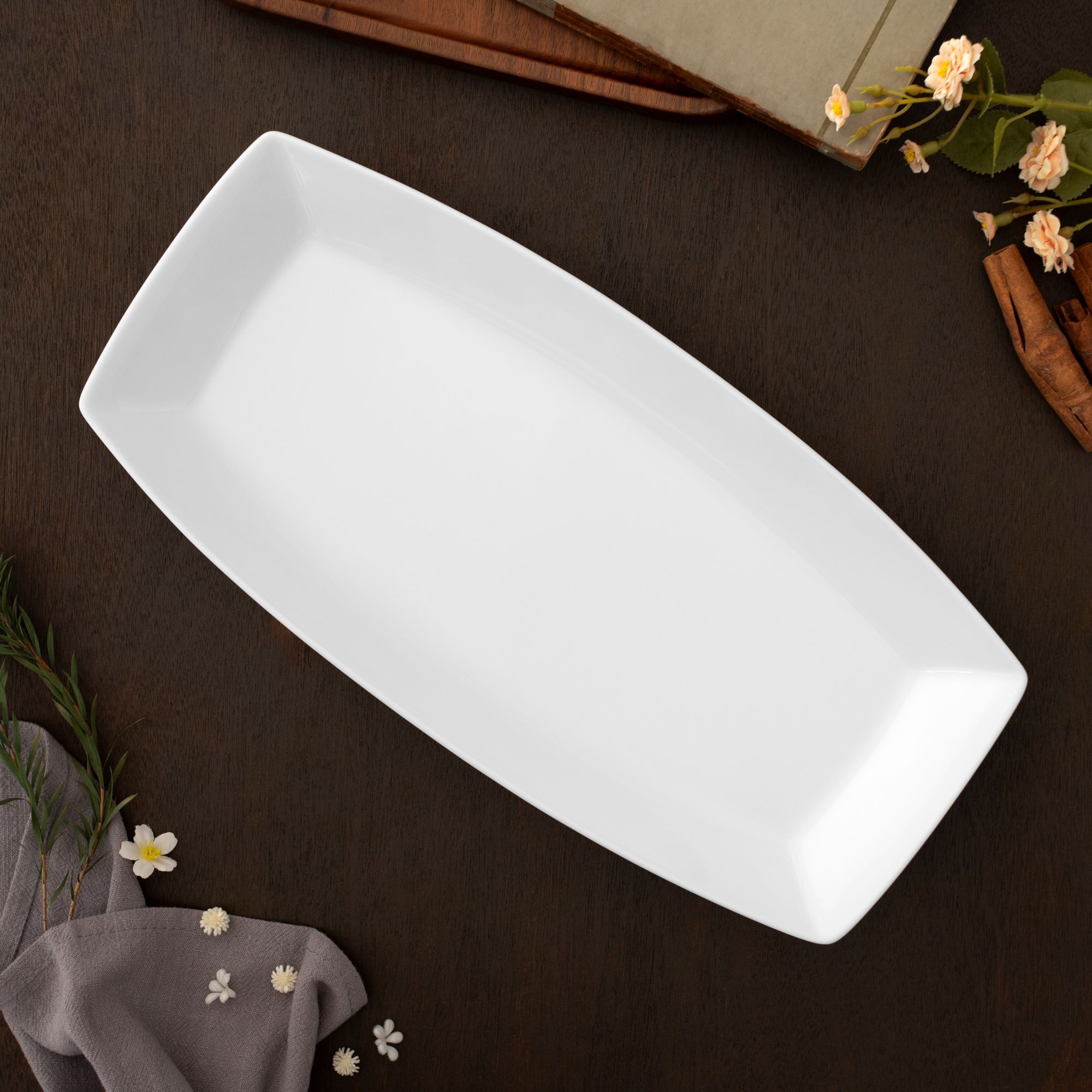 Đĩa Buffet hình chữ nhật (LG) dài 35,9cm sứ trắng | Noritake Art Stage 1609L - 96752