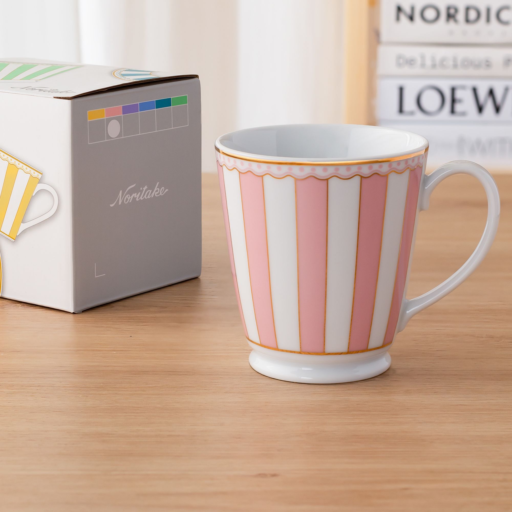 Cốc (ly) uống nước, cà phê 370ml (hồng pastel) sứ trắng | Noritake CRNIVL Pink M-249L - Q001A