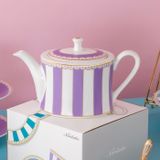  Bộ ấm chén uống trà (ấm 630ml, chén 250ml) 13 món sứ trắng (tím lavender) | Noritake CRNIVL Lavender M-248L - T014M 