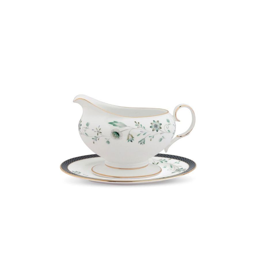 Bình (hũ) đựng nước xốt dung tích 670ml kèm đĩa lót sứ xương | Noritake Forever Fields 4950L - 50741A