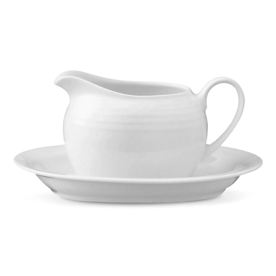 Bình (hũ) đựng nước xốt dung tích 360ml kèm đĩa lót | Noritake Arctic White 4000L - 91541