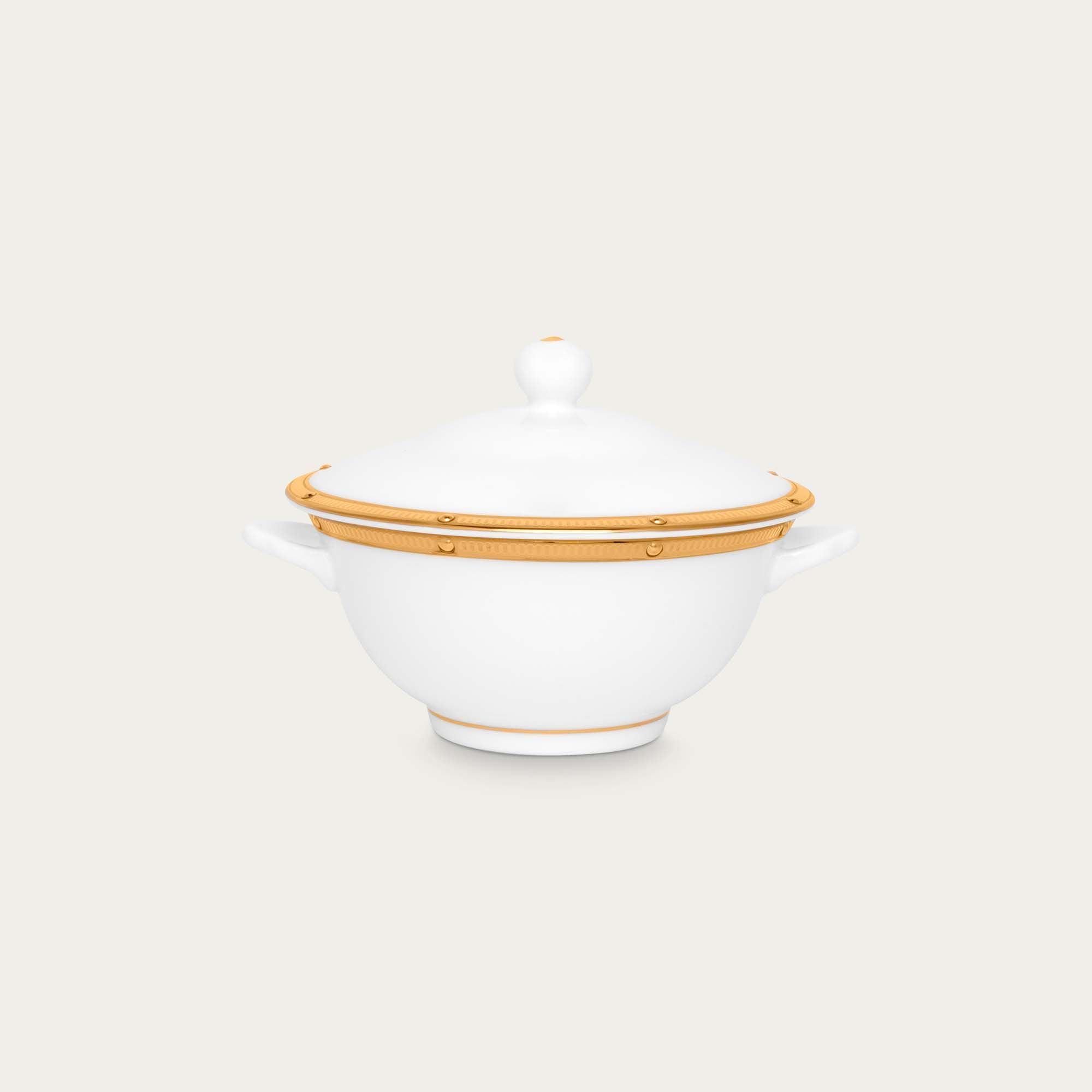 Bát (chén) dung tích 290ml ăn súp, yến có quai cầm kèm nắp đậy sứ xương | Noritake Rochelle Gold 4796L - T501697