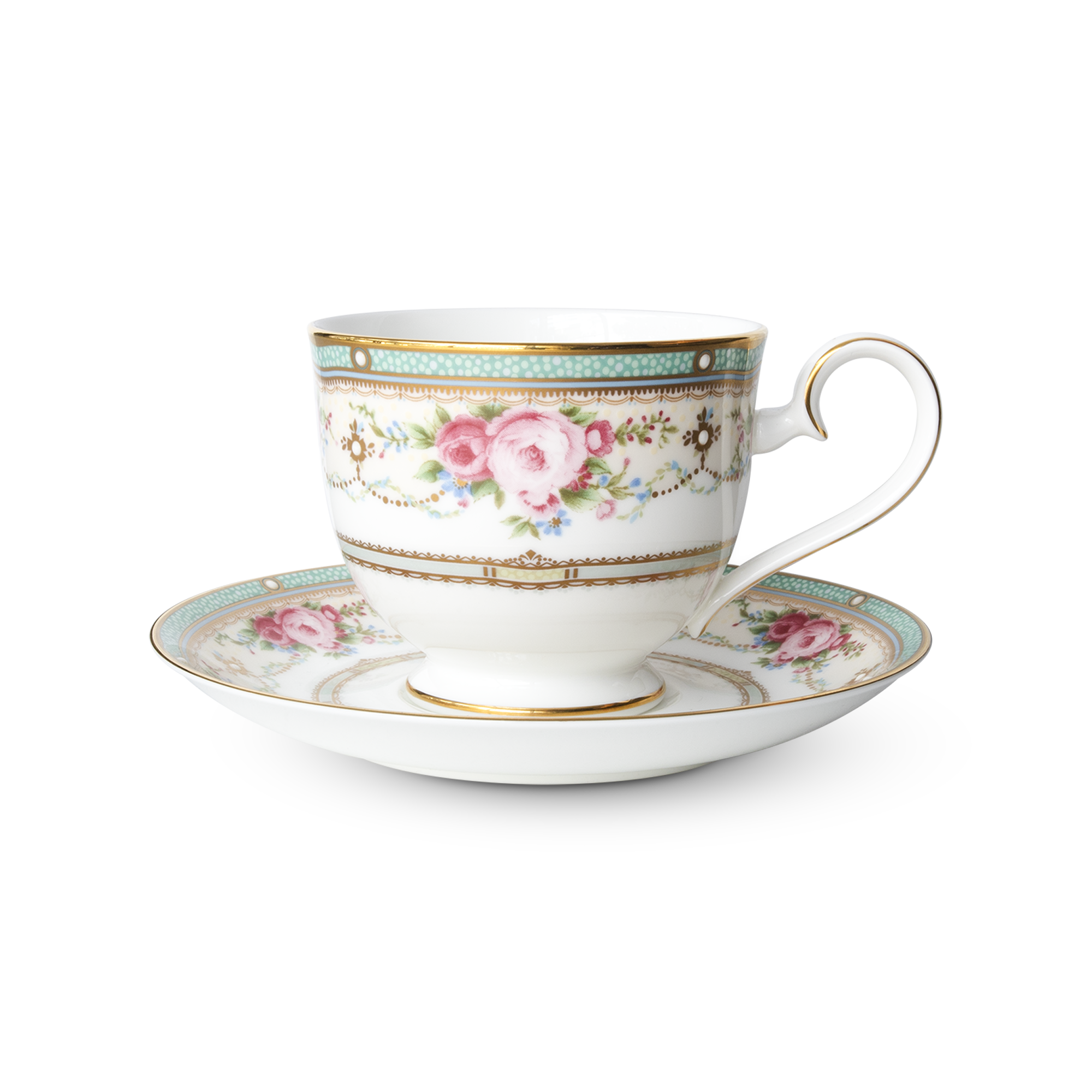 Chén trà (tách trà) dung tích 230ml kèm đĩa lót sứ xương | Noritake Palace Rose 4863L - T97217