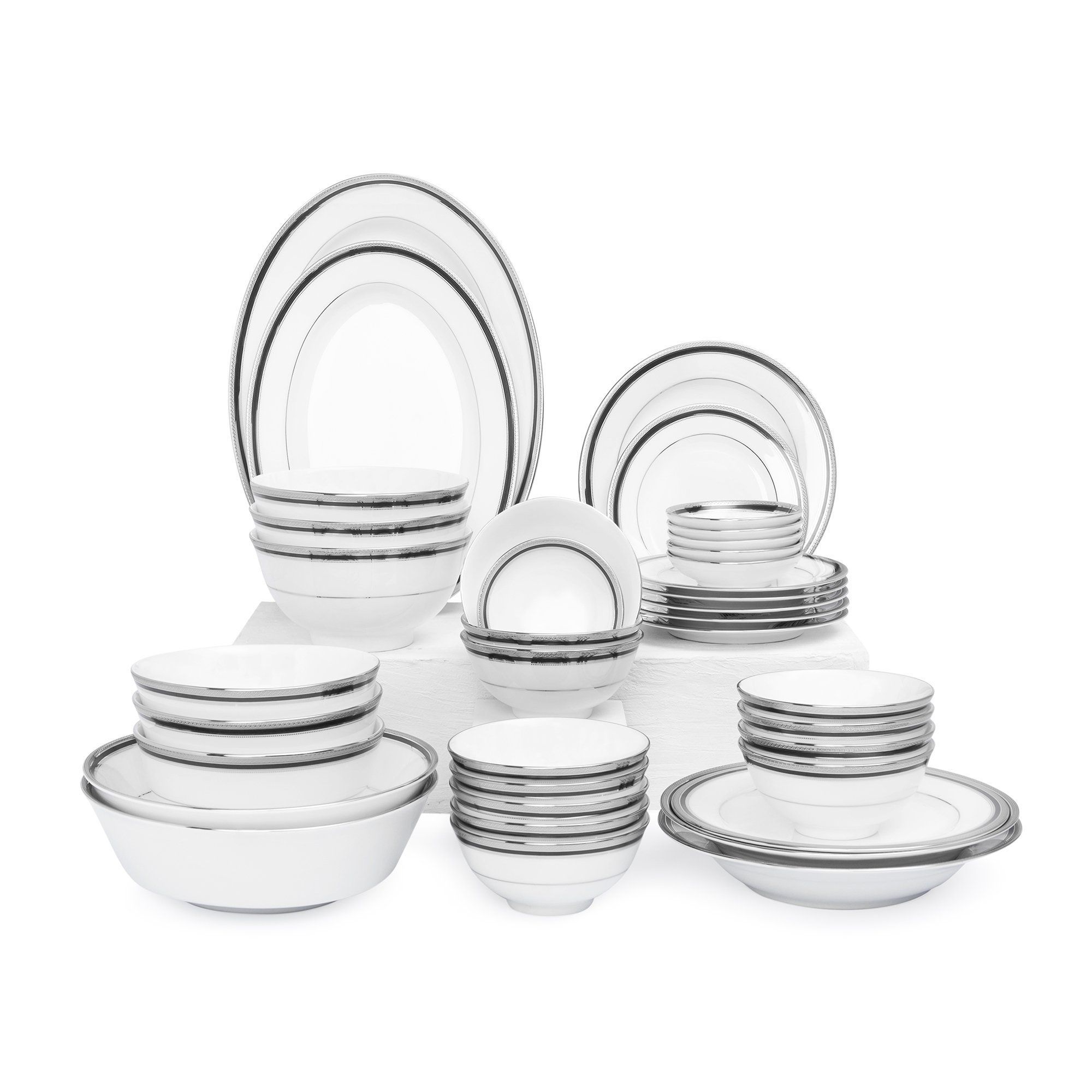 Bộ bát đĩa ăn châu Á đầy đủ 38 món (cho 6 người) sứ trắng | Noritake Austin Platinum 4360L - D038AB