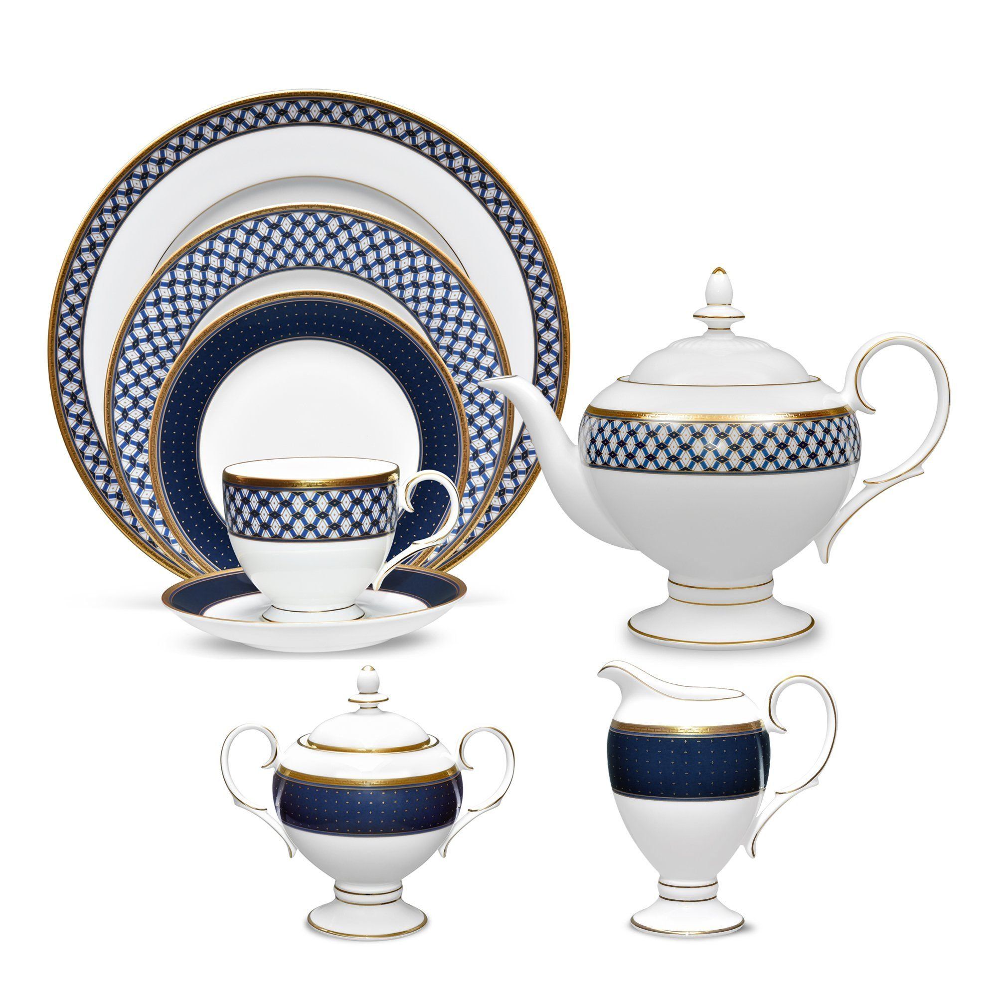 Bộ ấm chén uống trà (ấm 1.050ml, chén 250ml) 18 món sứ xương | Noritake Blueshire 4944L - T020AD