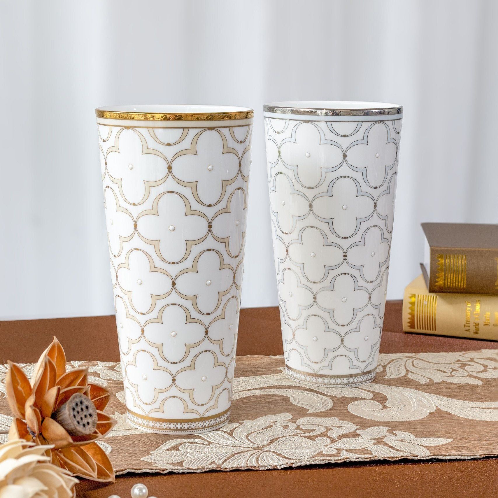 Bình hoa (lọ hoa) trang trí cao cấp 25,8cm sứ xương | Noritake Trefolio Platinum 4957L - 97378