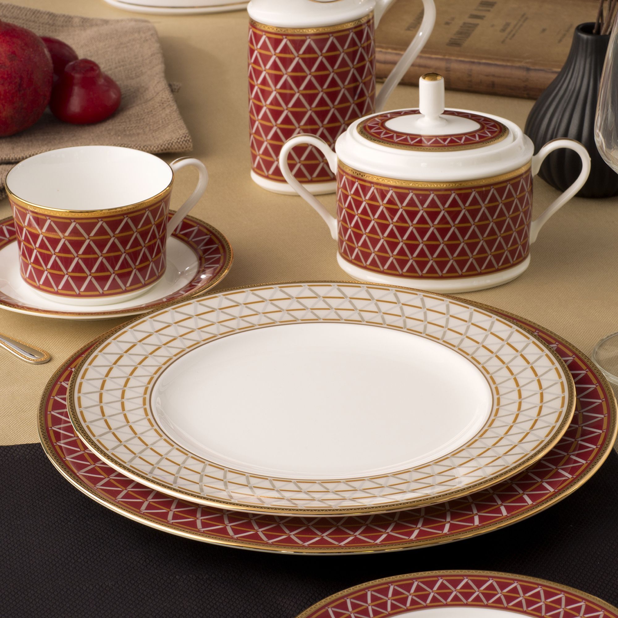 Bình (hũ) đường loại quai tròn dung tích 405ml kèm nắp đậy sứ xương | Noritake Crochet 4966L - 93661