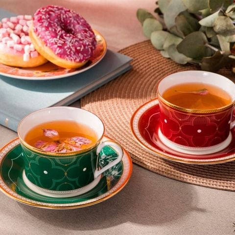  Bộ chén trà (tách trà) dung tích 245ml (Đỏ - Xanh) kèm đĩa lót sứ xương | Noritake Trefolio HC 4977-12L - P93686 