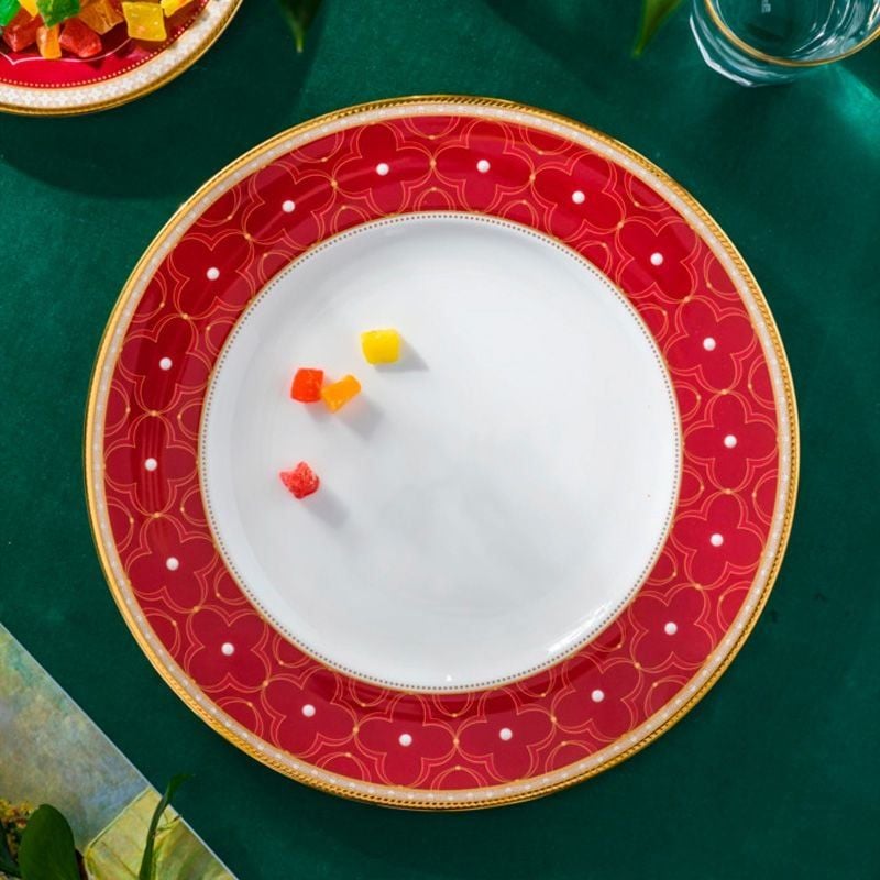 Bộ đĩa tròn cỡ vừa (Đỏ - Xanh) đường kính 24,5cm sứ xương | Noritake Trefolio HC 4977-12L - P97316