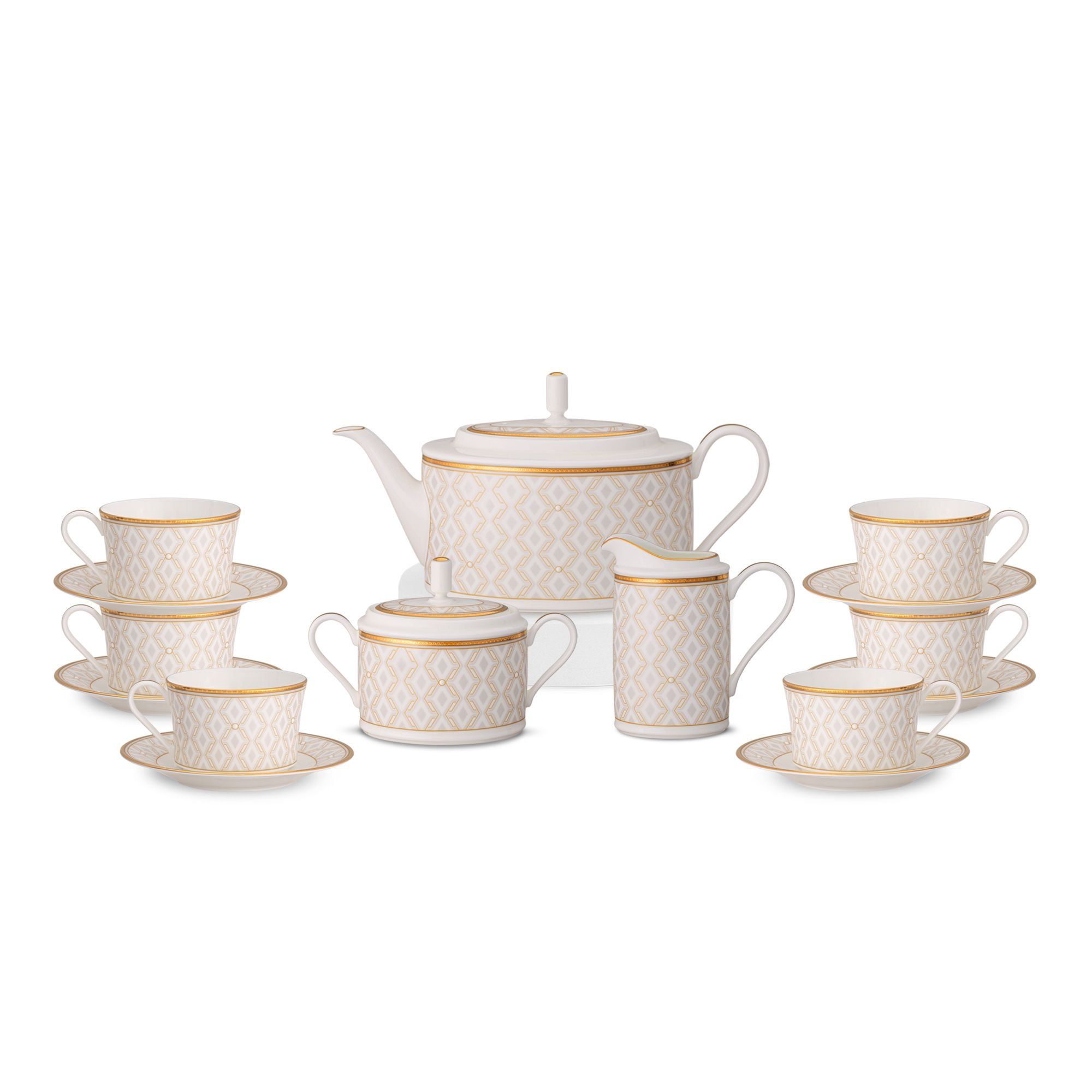 Bộ ấm chén uống trà (ấm 1.250ml, chén 245ml) 15 món sứ xương | Noritake Noble Pearl 4979L - T017A