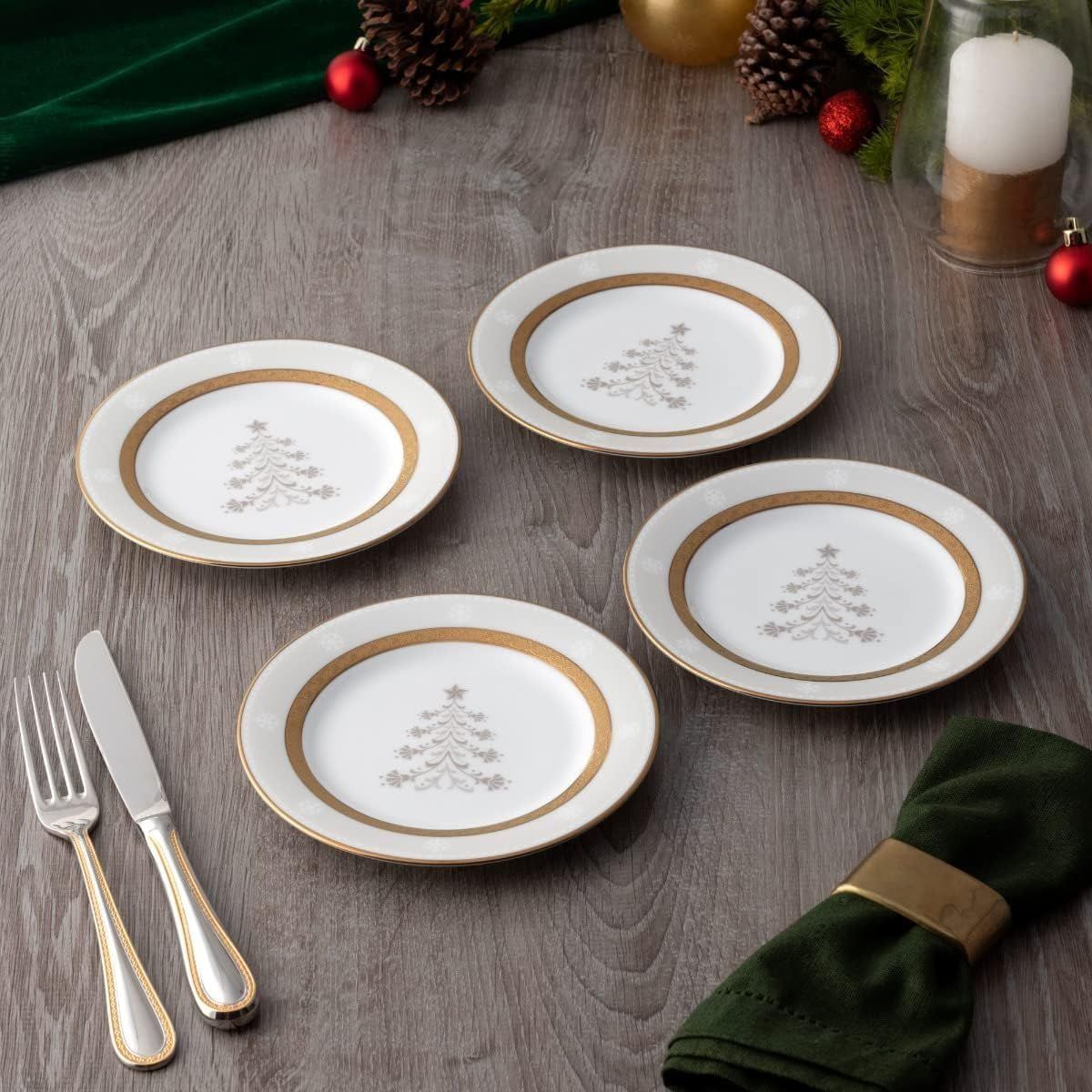 Đĩa tròn cỡ vừa (loại đặc biệt) 23cm phiên bản Giáng Sinh sứ trắng | Noritake Charlotta Holiday 1716-3L - 91310