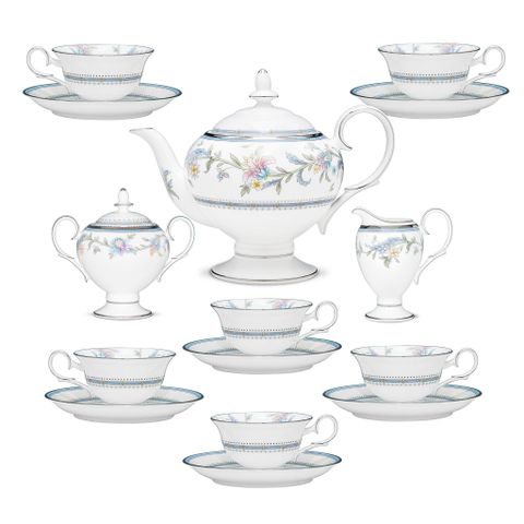  Bộ ấm chén uống trà (ấm 1.050ml, chén 215ml) 15 món sứ xương | Noritake Jardin Fleuri 4910L - T017A 