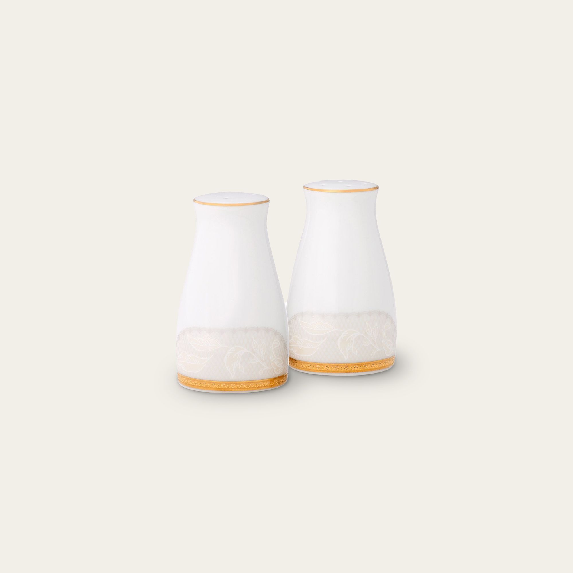 Bộ lọ đựng tiêu (3 lỗ) và muối (7 lỗ) cao 8,6cm sứ trắng | Noritake Flanders Gold 1714L - 919710