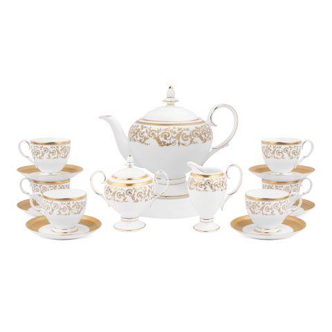  Bộ ấm chén uống trà (ấm 1.050ml, chén 250ml) 15 món sứ xương | Noritake Summit Gold 4912L - T017A 