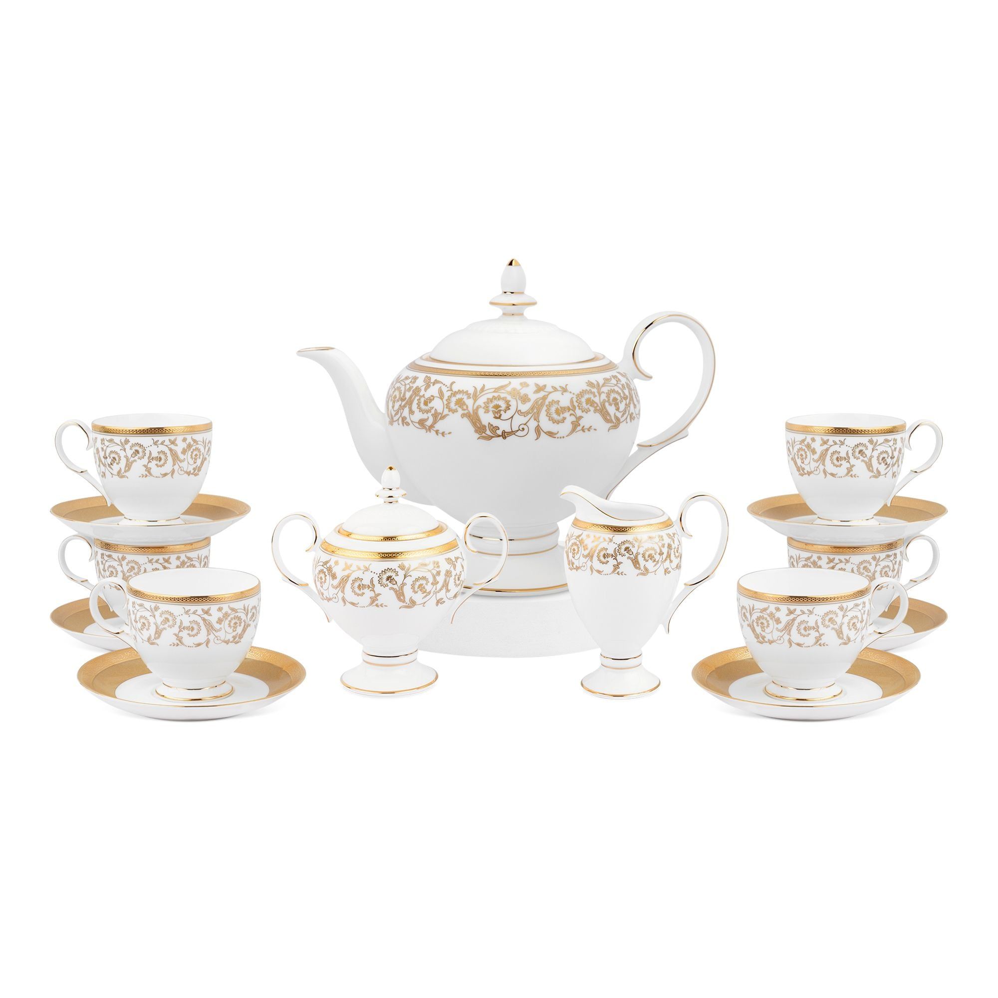 Bộ ấm chén uống trà (ấm 1.050ml, chén 250ml) 15 món sứ xương | Noritake Summit Gold 4912L - T017A