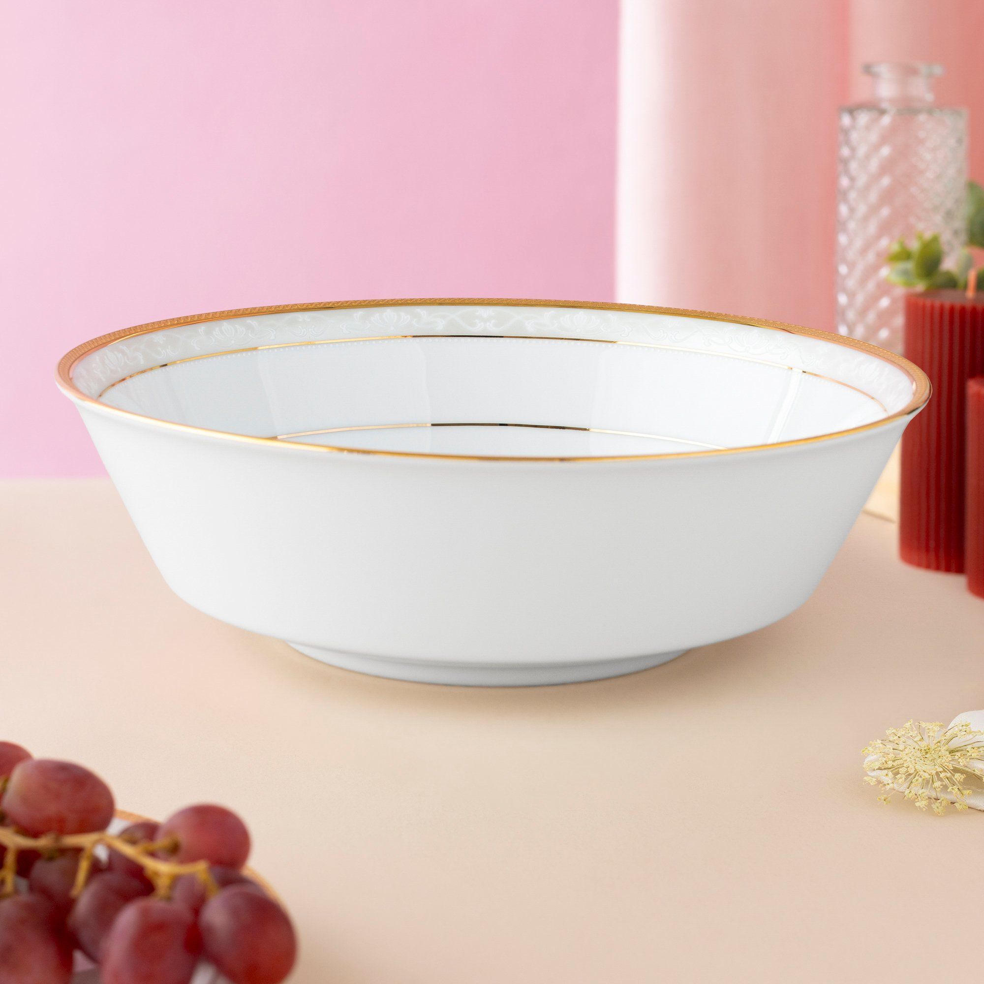 Bát canh (tô canh) tròn 22,7cm dung tích 1.600ml sứ trắng | Noritake Hampshire Gold 4335L - 91908