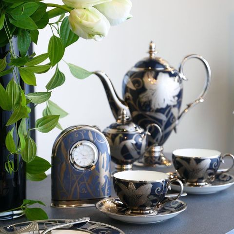  Bộ ấm chén uống trà (Đặc biệt: vẽ tay) 21 món xanh cobalt hoạ tiết hoa Ly bạc sứ Nhật cao cấp | Noritake Hanaginsai Yuri 4697J - T23 