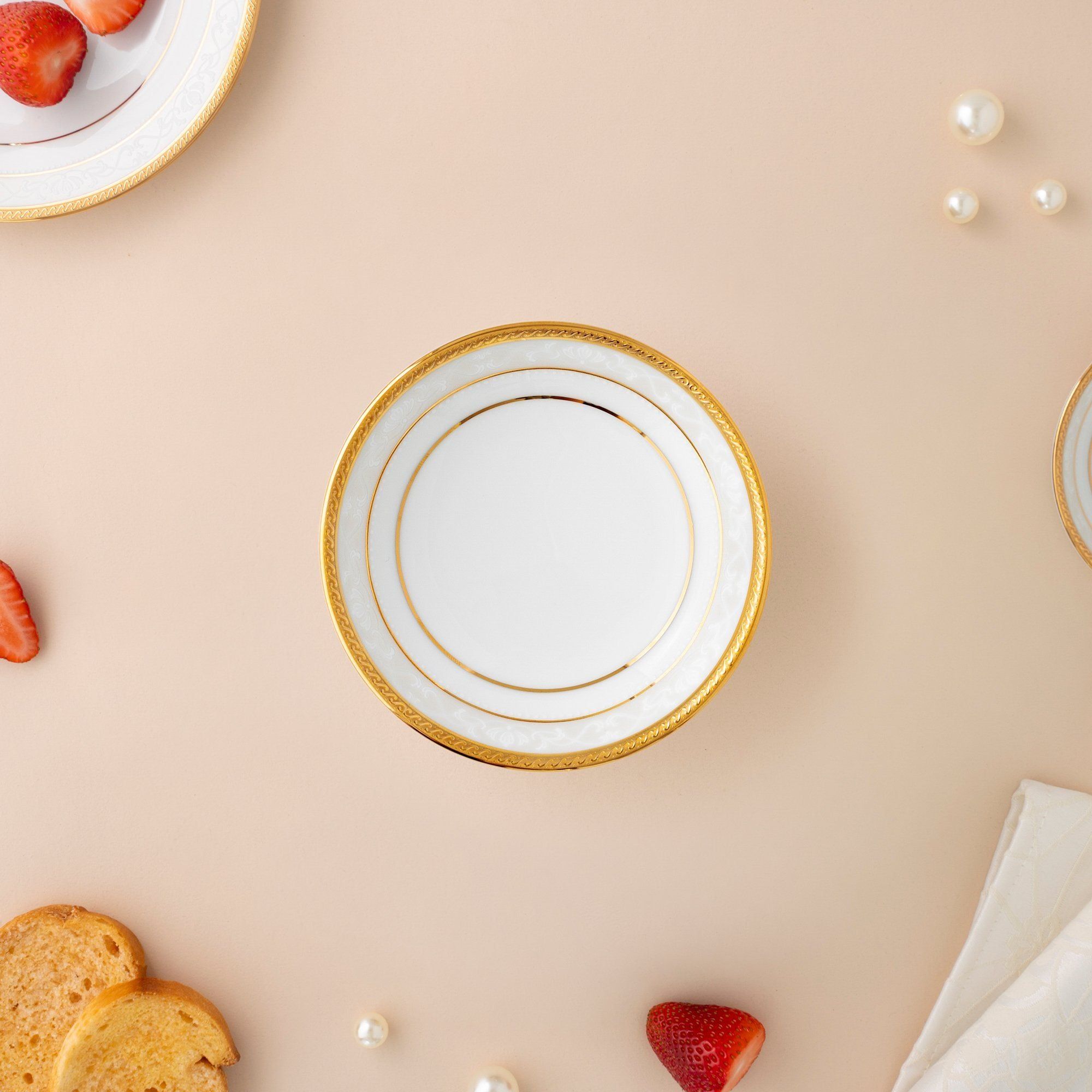 Đĩa tròn 9,8cm đựng nước chấm, gia vị sứ trắng | Noritake Hampshire Gold 4335L - 91419