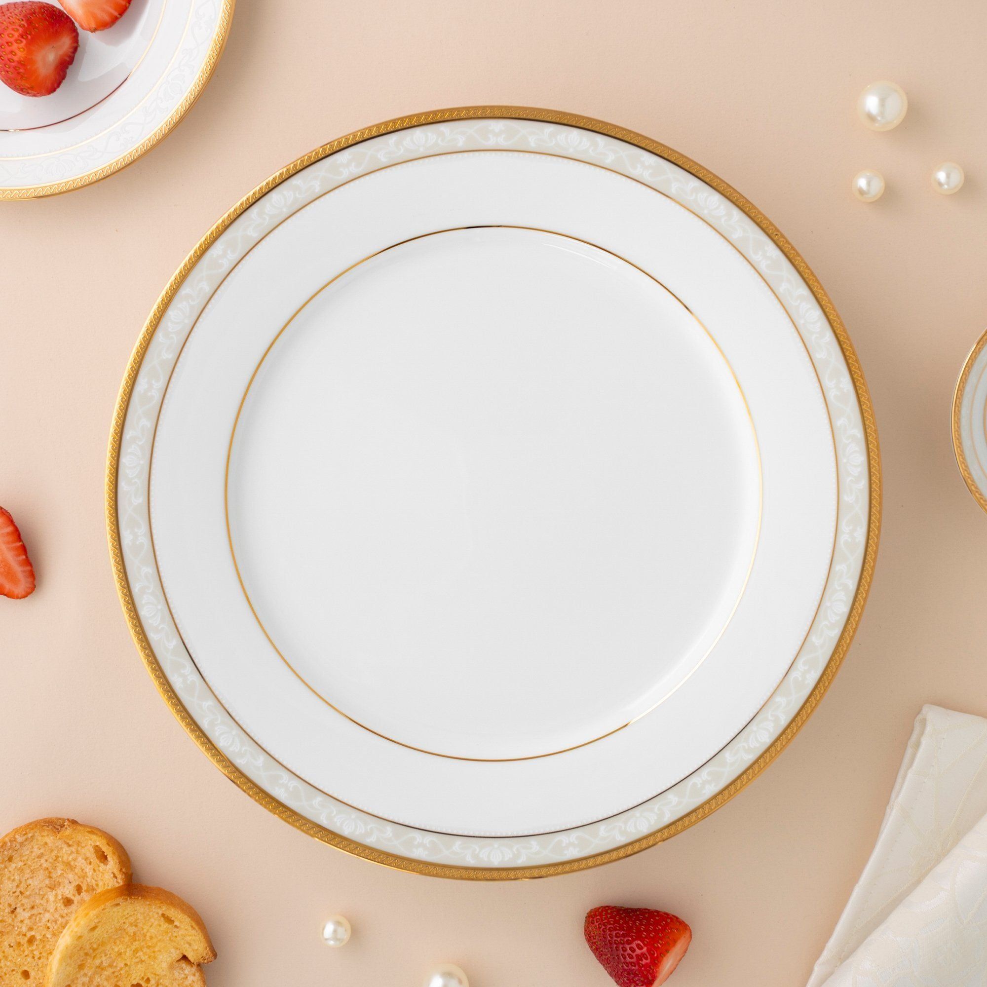 Đĩa tròn cỡ lớn đường kính 26,9cm sứ trắng | Noritake Hampshire Gold 4335L - 91320
