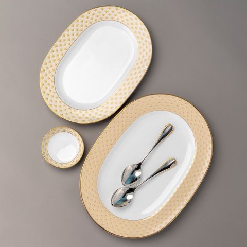  Đĩa Oval cỡ nhỏ (SM) dài 30,4cm sứ trắng | Noritake Trocadero Gold 1787L - 91045 