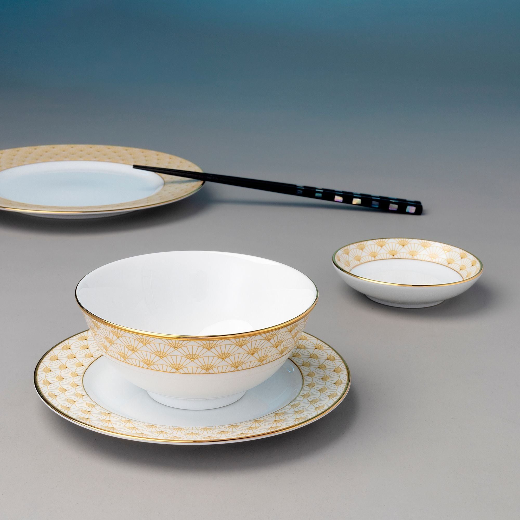 Bộ bát đĩa ăn châu Á đầy đủ 38 món (cho 6 người) sứ trắng | Noritake Trocadero Gold 1787L - D038AB