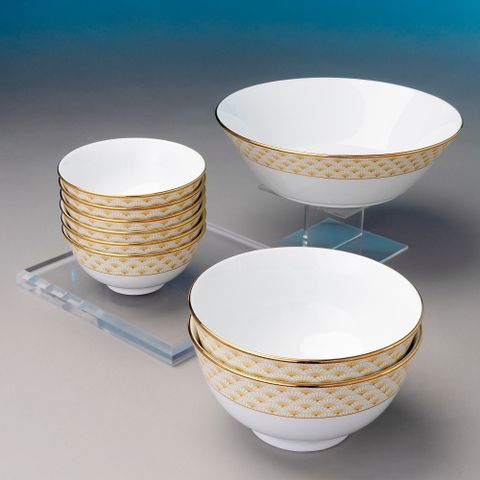  Bộ bát đĩa ăn châu Á đầy đủ 38 món (cho 6 người) sứ trắng | Noritake Trocadero Gold 1787L - D038AB 