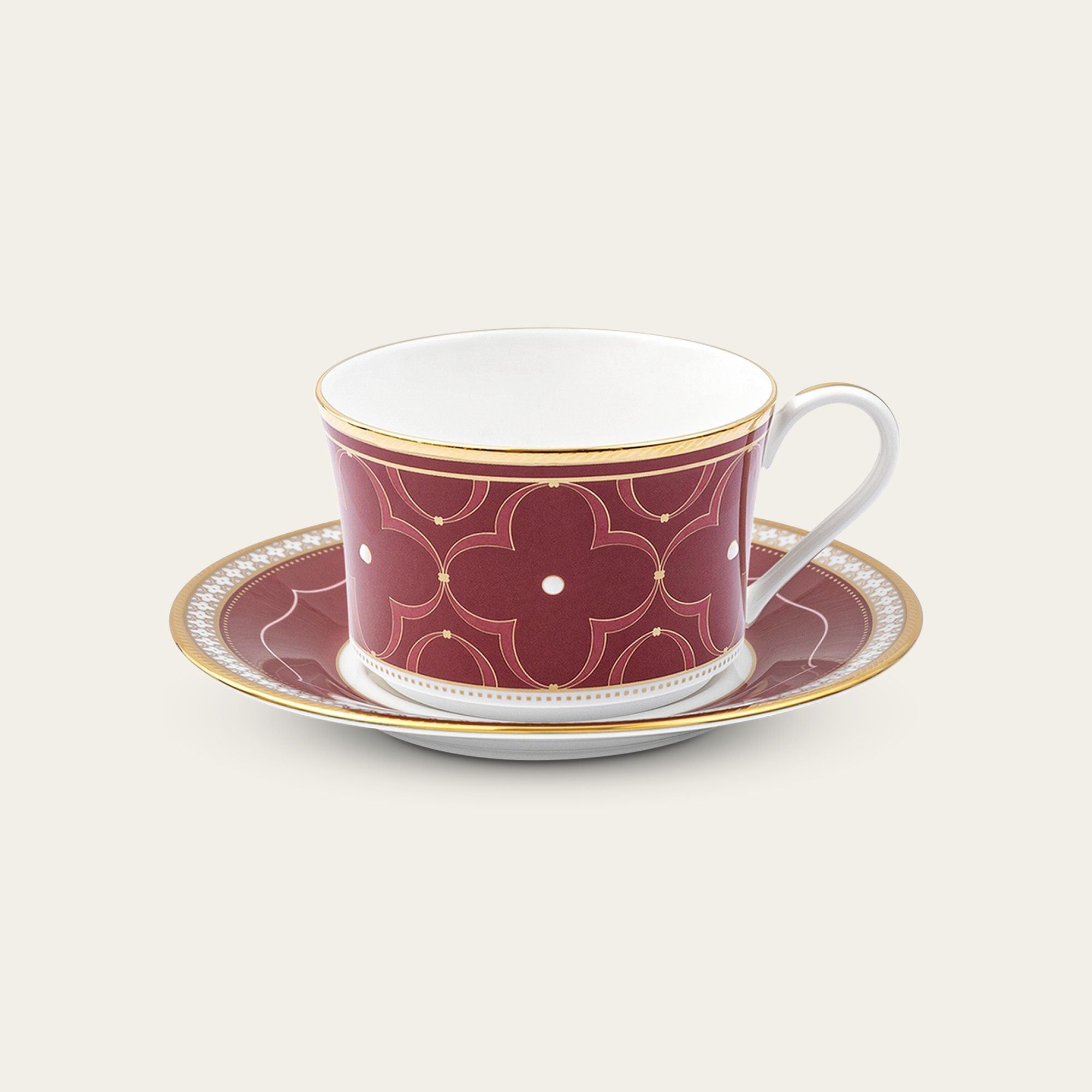Chén trà (tách trà) dung tích 245ml (Đỏ) kèm đĩa lót sứ xương | Noritake Trefolio HC 4977-1L - T93686