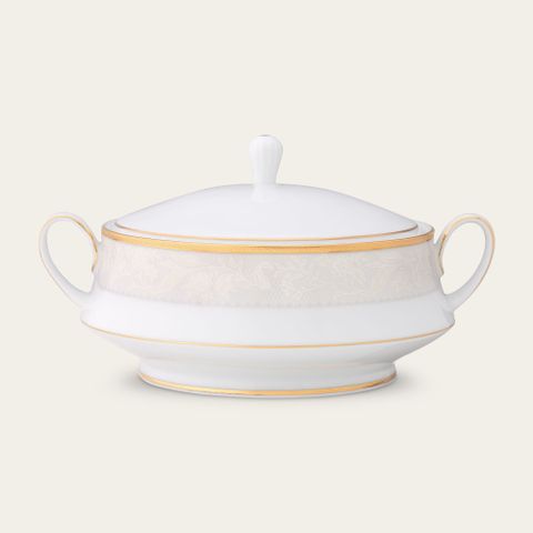  Âu cơm (thố cơm) có nắp dung tích 1.800ml sứ trắng | Noritake Flanders Gold 1714L - 91129 