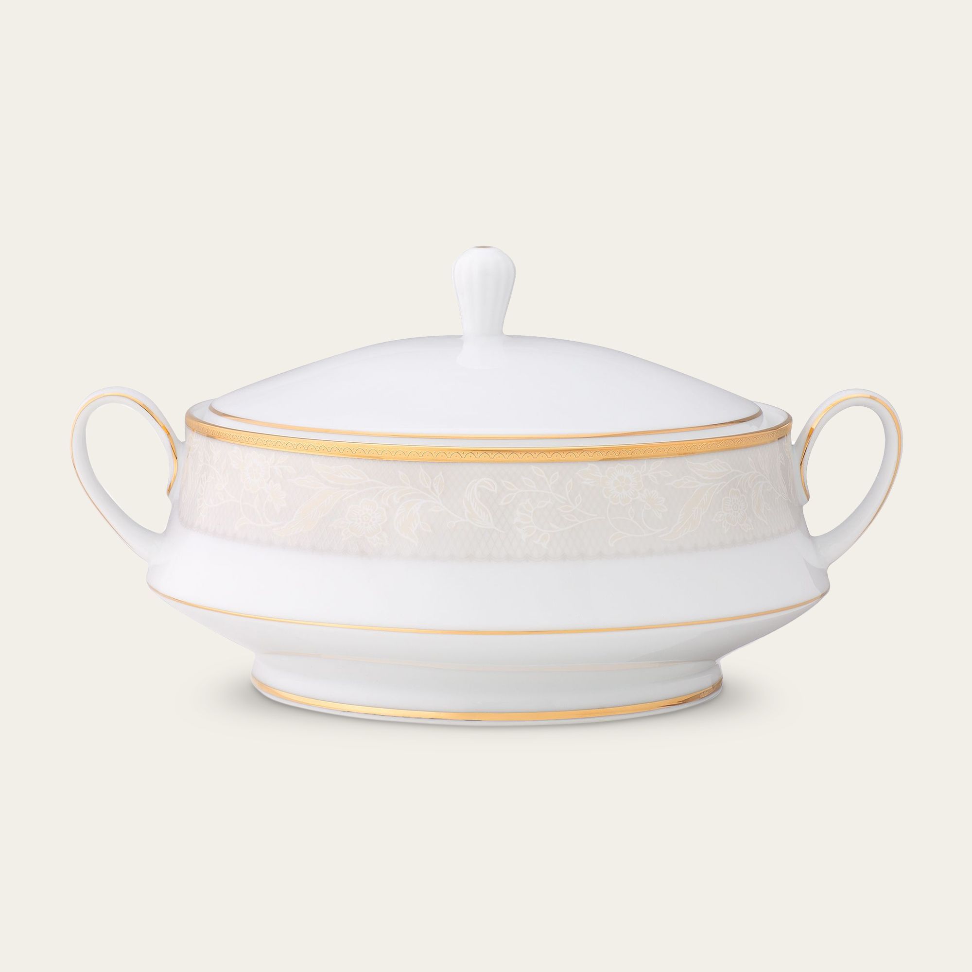 Âu cơm (thố cơm) có nắp dung tích 1.800ml sứ trắng | Noritake Flanders Gold 1714L - 91129