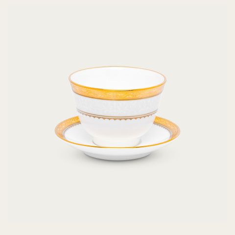  Chén trà (tách trà) châu Á (không quai cầm) 145ml kèm đĩa lót sứ xương | Noritake Odessa Gold 4874L - T97363 