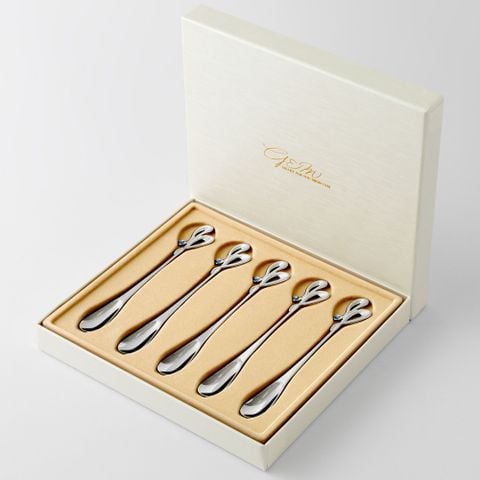  Bộ 05 thìa (muỗng) uống trà hình trái tim đính pha lê Swarovski | Yamaco Gem Heart GHS - 5 