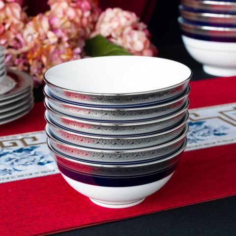  Bộ bát đĩa ăn châu Á đầy đủ 38 món (cho 6 người) sứ trắng | Noritake Crestwood Cobalt Platinum 4170L - D038AB 
