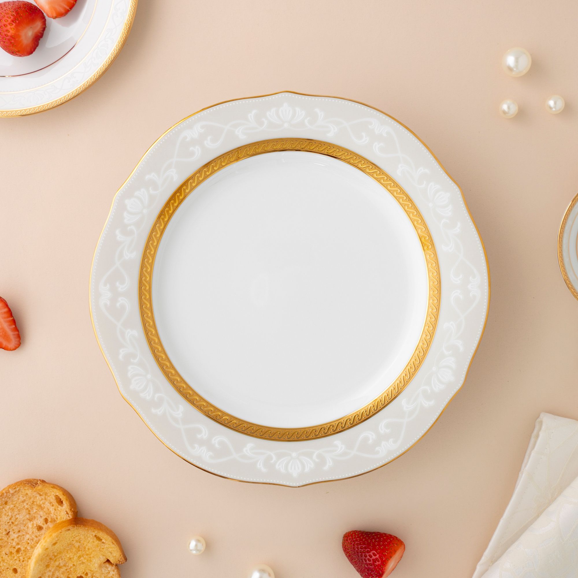 Đĩa tròn cỡ vừa (loại đặc biệt) đường kính 23cm sứ trắng | Noritake Hampshire Gold 4335-1L - 91310
