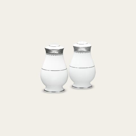  Bộ lọ đựng muối (4 lỗ) và lọ đựng tiêu (2 lỗ) cao 9,3cm sứ xương | Noritake Odessa Platinum 4875L - 972710 