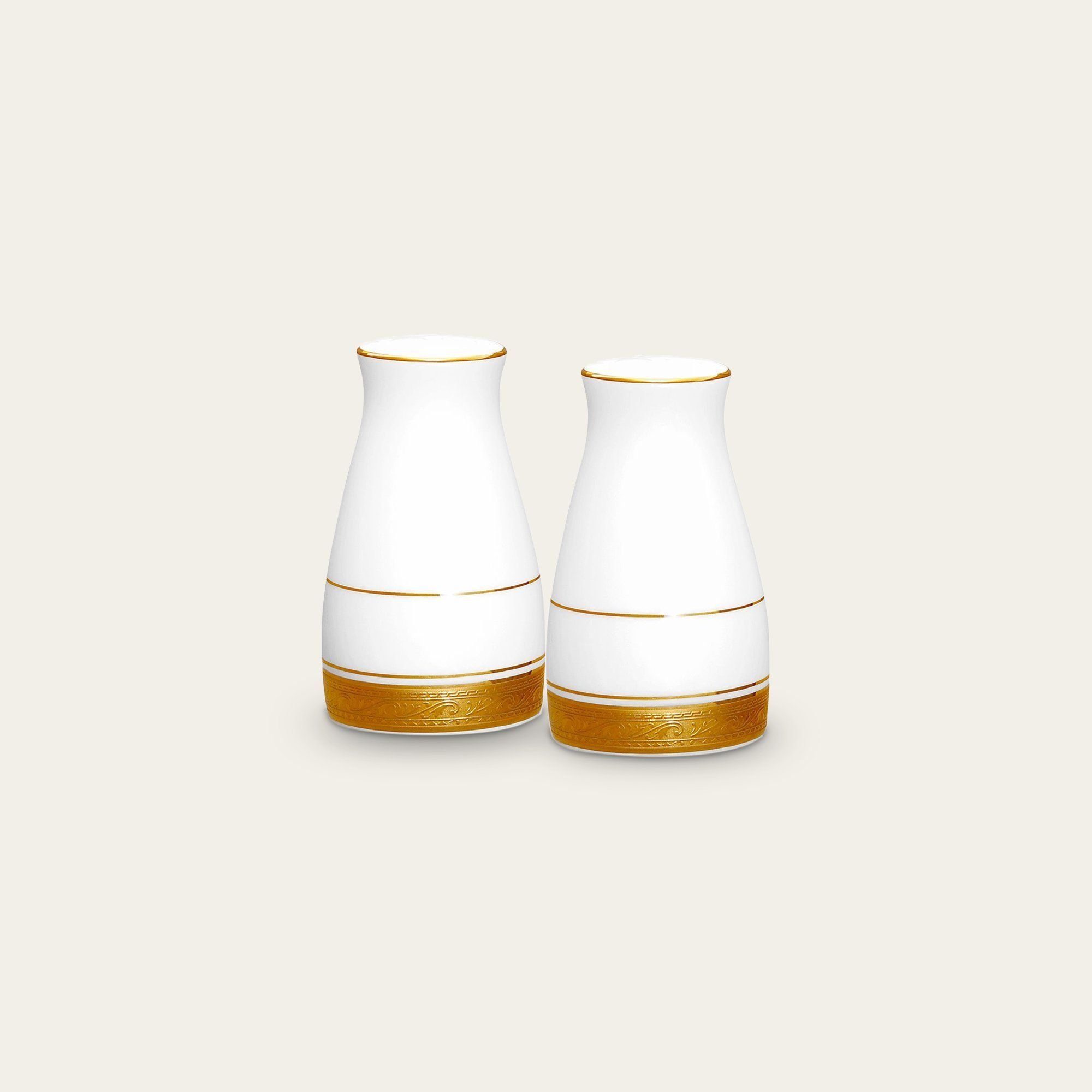 Bộ lọ đựng tiêu (3 lỗ) và muối (7 lỗ) cao 8,6cm sứ trắng | Noritake Crestwood Gold 4167L - 919710