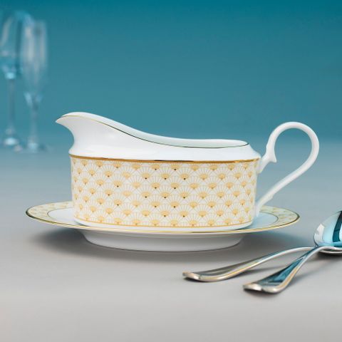  Bình (hũ) đựng nước xốt dung tích 500ml kèm đĩa lót | Noritake Trocadero Gold 1787L - 91048 