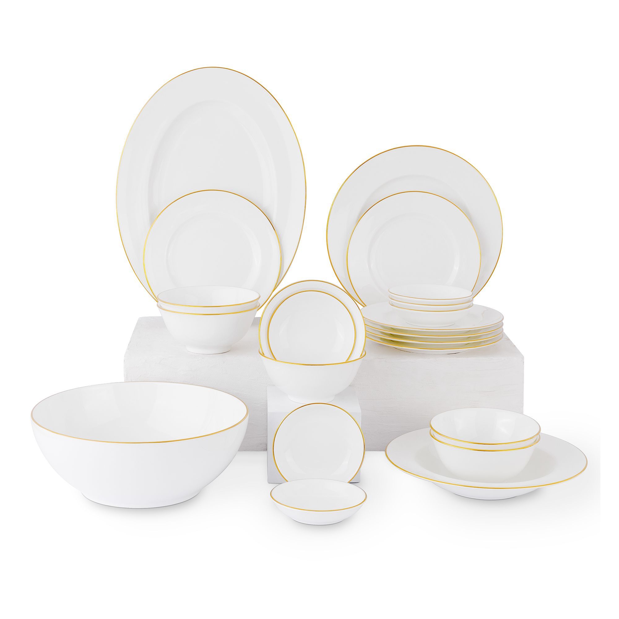 Bộ bát đĩa ăn châu Á cơ bản 22 món (cho 6 người) sứ xương | Noritake Accompanist 4886L - D022AB