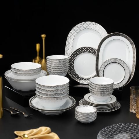  Bộ bát đĩa ăn châu Á đầy đủ 38 món (cho 6 người) sứ trắng | Noritake City Table 1788L - D038AB 