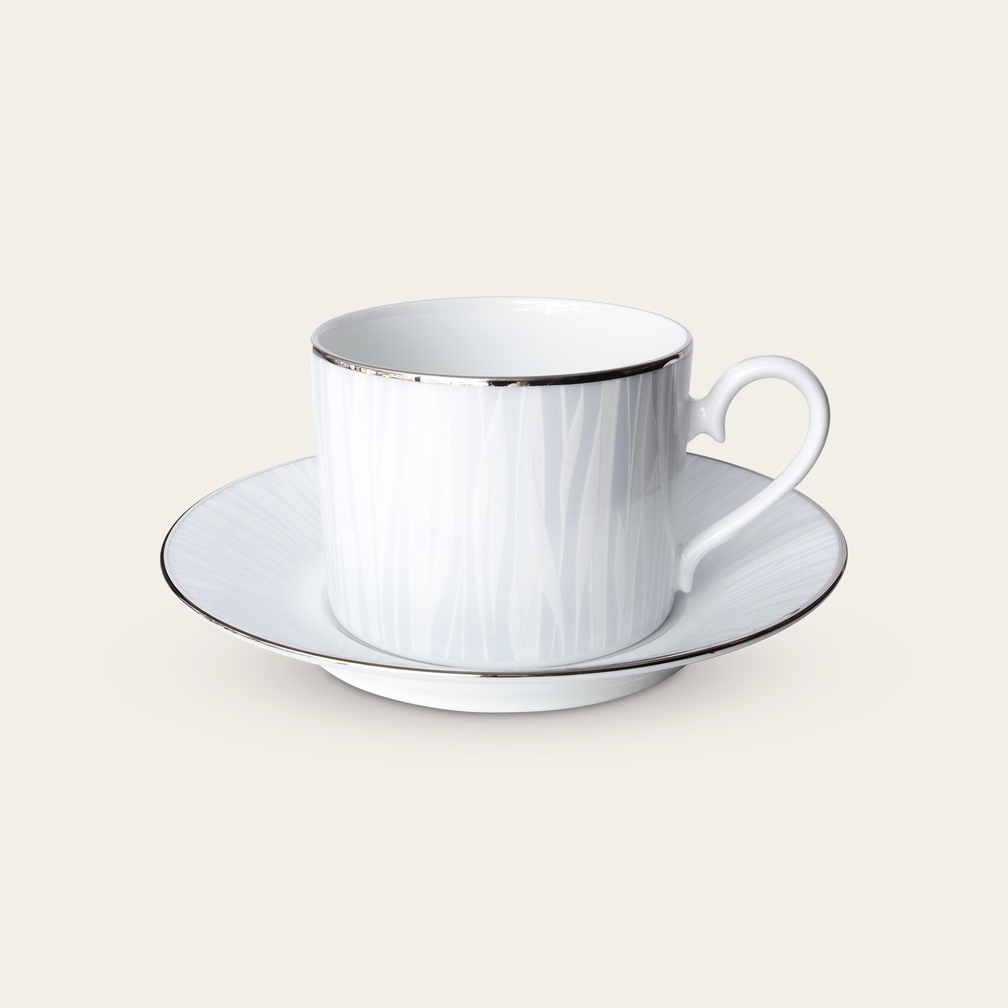 Chén trà (tách trà) dung tích 240ml kèm đĩa lót sứ trắng | Noritake Glacier Platinum 1702L - T91089