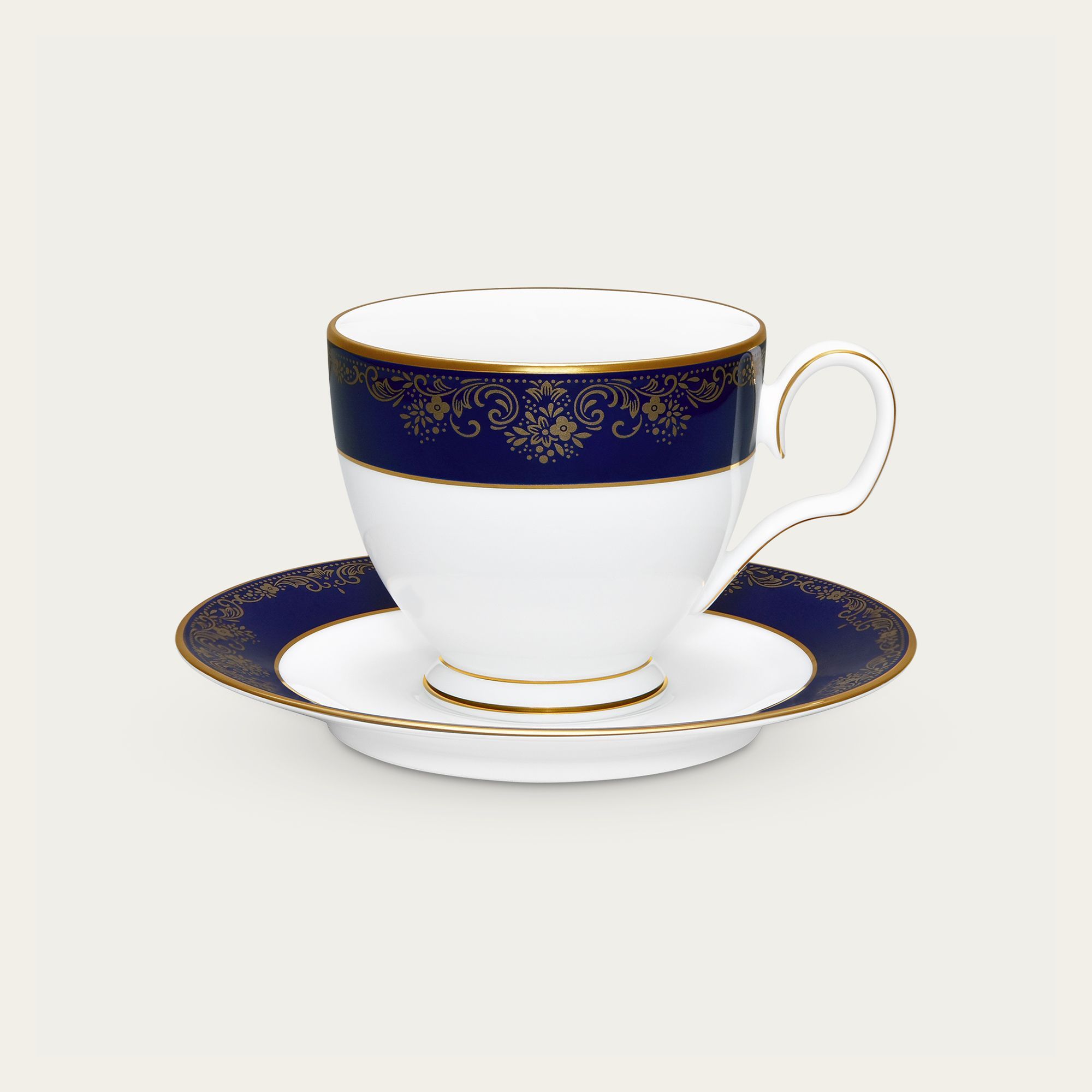 Chén trà (tách trà) dung tích 250ml kèm đĩa lót sứ trắng | Noritake Lazurite Gold 4399L - T91988