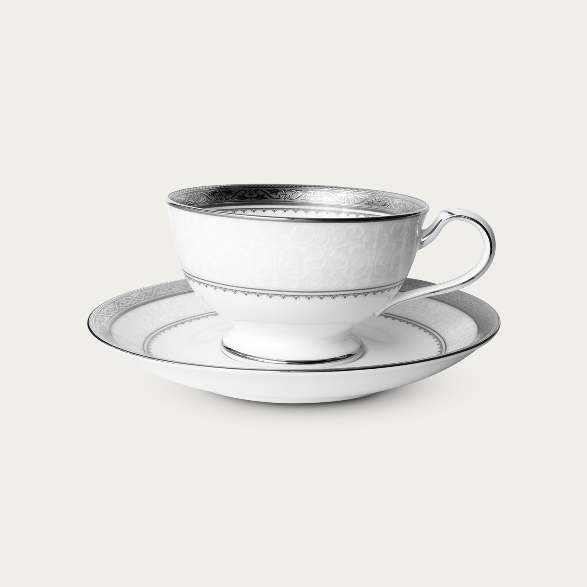 Chén trà (tách trà) dung tích 190ml kèm đĩa lót sứ xương | Noritake Odessa Platinum 4875L - T97221