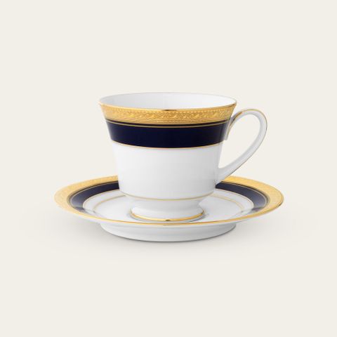  Chén trà (tách trà) dung tích 230ml kèm đĩa lót sứ trắng | Noritake Crestwood Cobalt Gold 4171L - T91189 