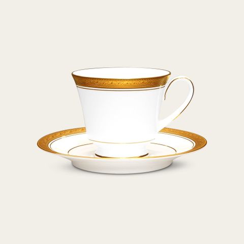  Chén trà (tách trà) dung tích 230ml kèm đĩa lót sứ trắng | Noritake Crestwood Gold 4167L - T91189 