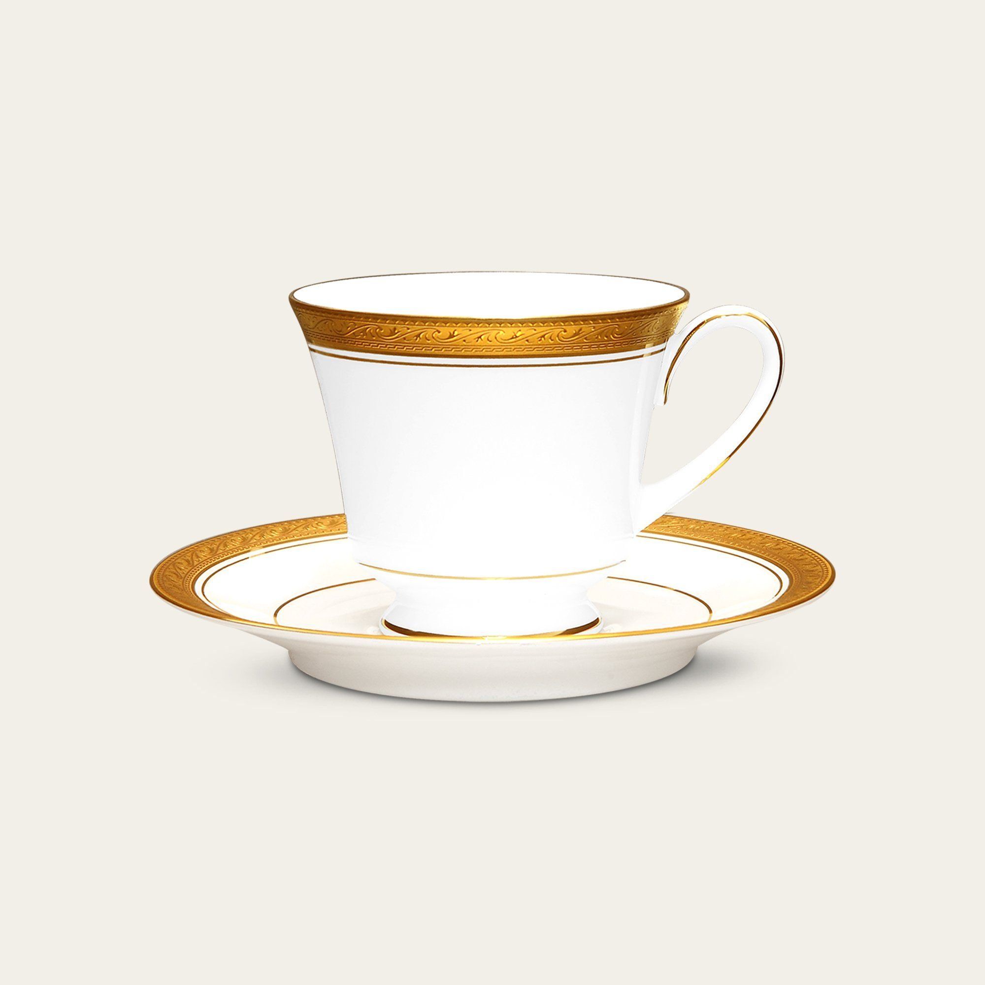 Chén trà (tách trà) dung tích 230ml kèm đĩa lót sứ trắng | Noritake Crestwood Gold 4167L - T91189