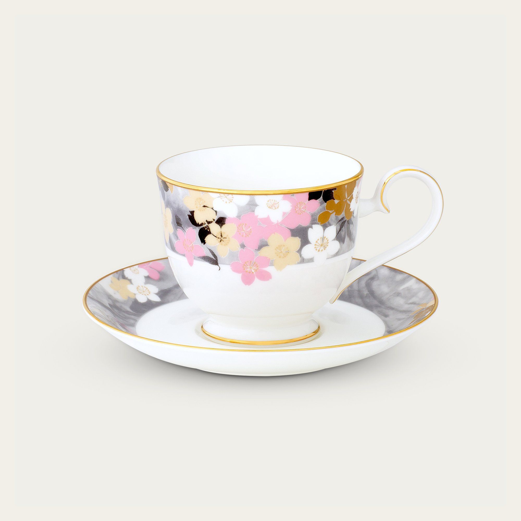 Chén trà (tách trà) dung tích 230ml kèm đĩa lót sứ xương | Noritake Moonlit Blossoms 4969L - T97217