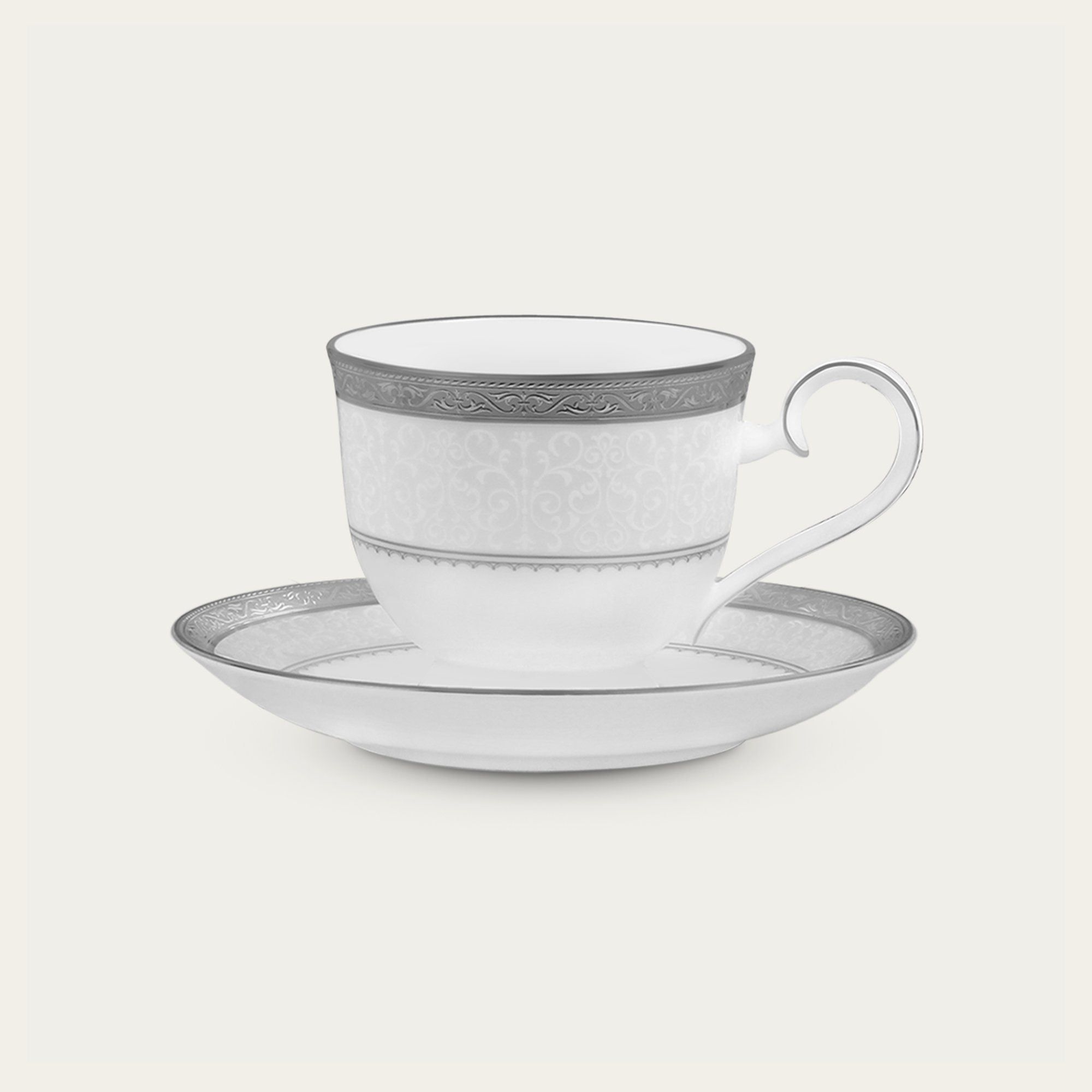 Chén trà (tách trà) dung tích 230ml kèm đĩa lót sứ xương | Noritake Odessa Platinum 4875L - T97217