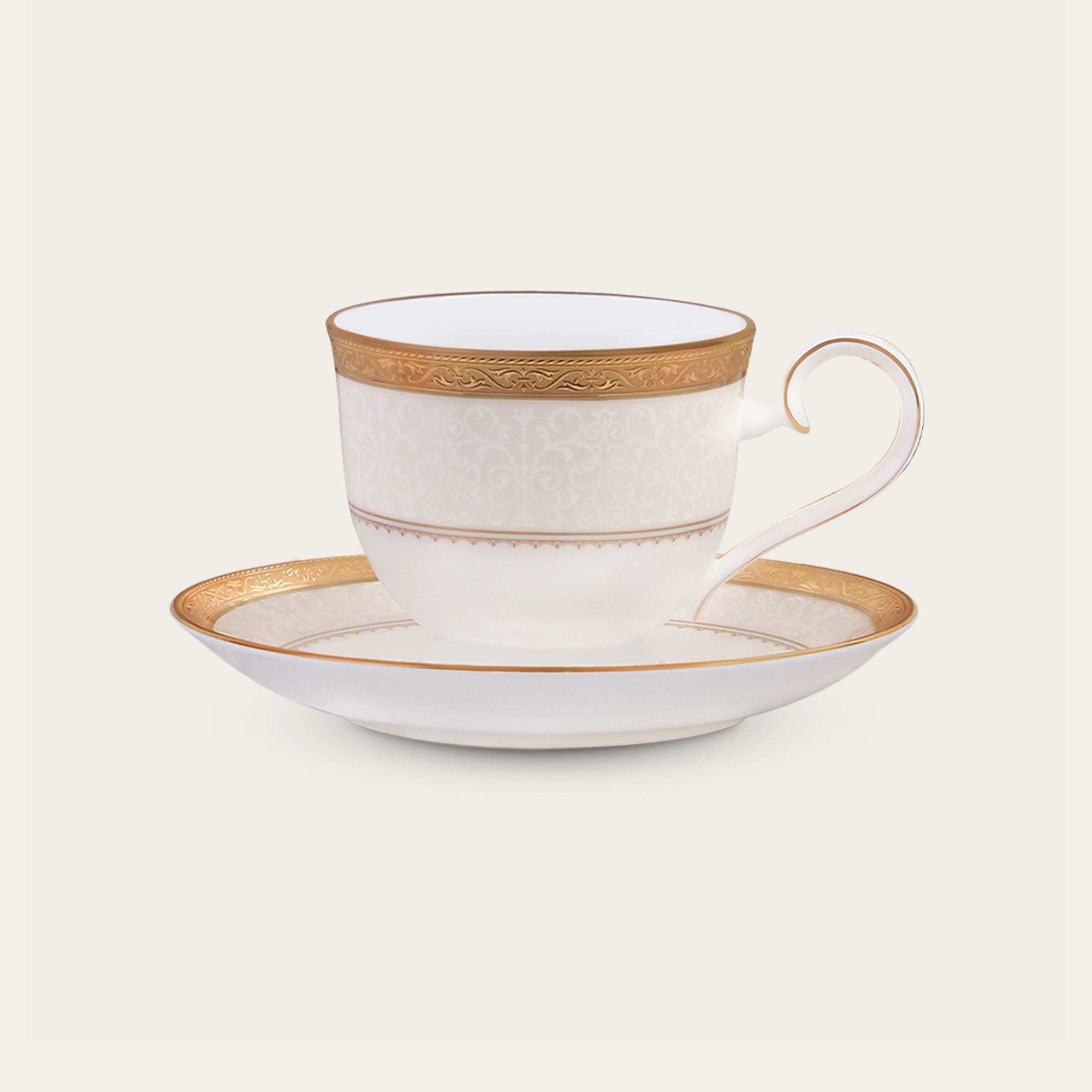 Chén trà (tách trà) dung tích 230ml kèm đĩa lót sứ xương | Noritake Odessa Gold 4874L - T97217