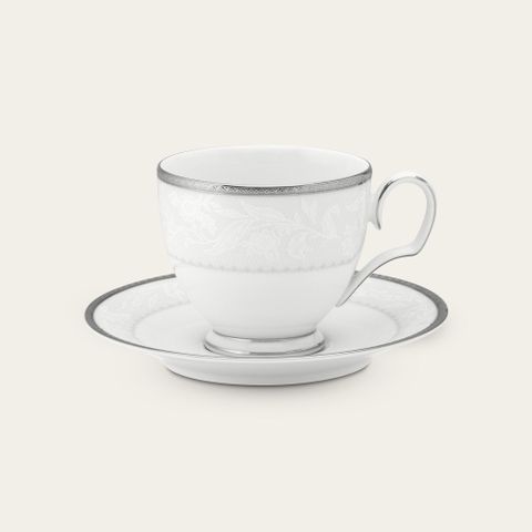  Chén trà (tách trà) dung tích 250ml kèm đĩa lót sứ trắng | Noritake Flanders Platinum 1715L - T91988 