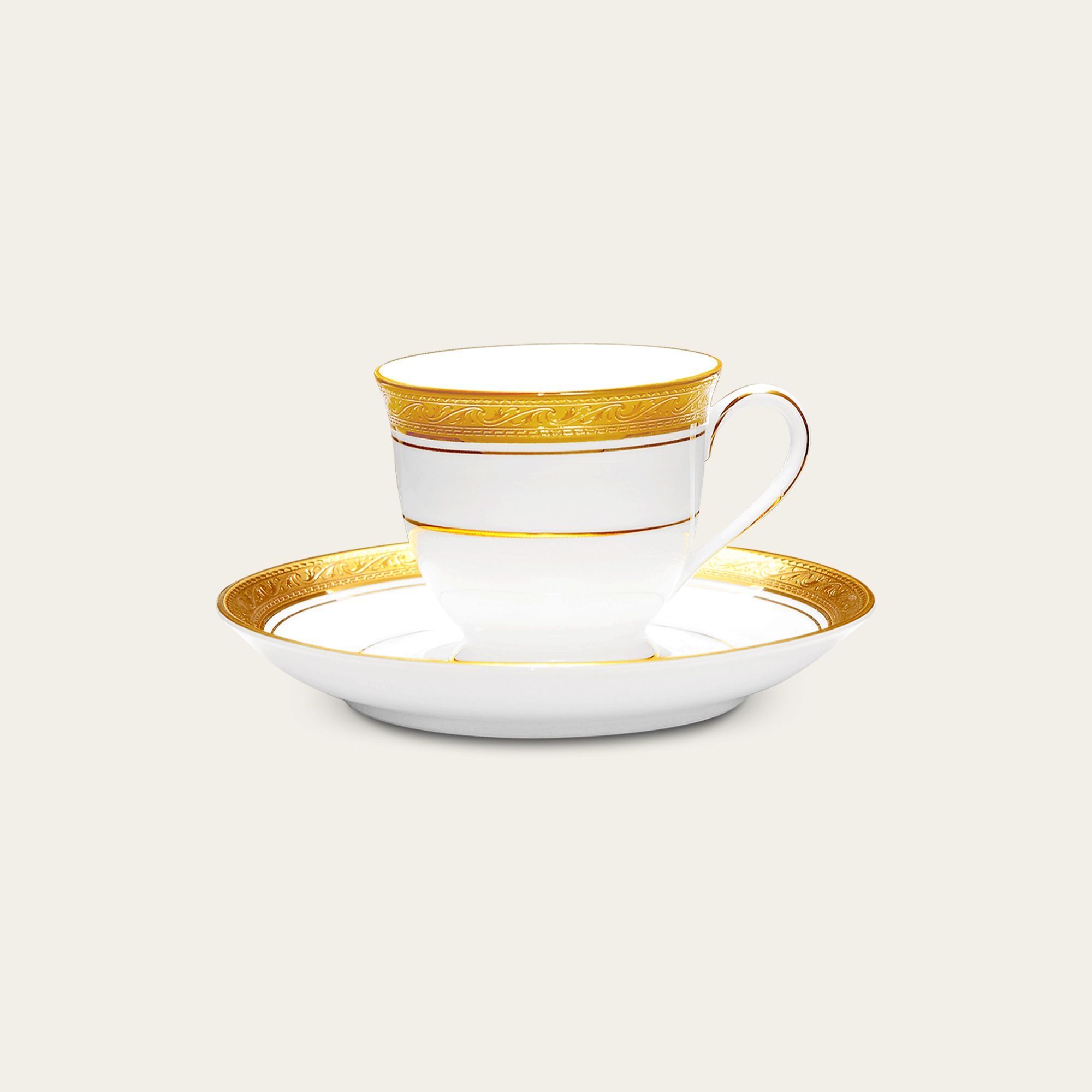 Chén trà (tách trà) nhỏ dung tích 90ml kèm đĩa lót sứ trắng | Noritake Crestwood Gold 4167L - T91392