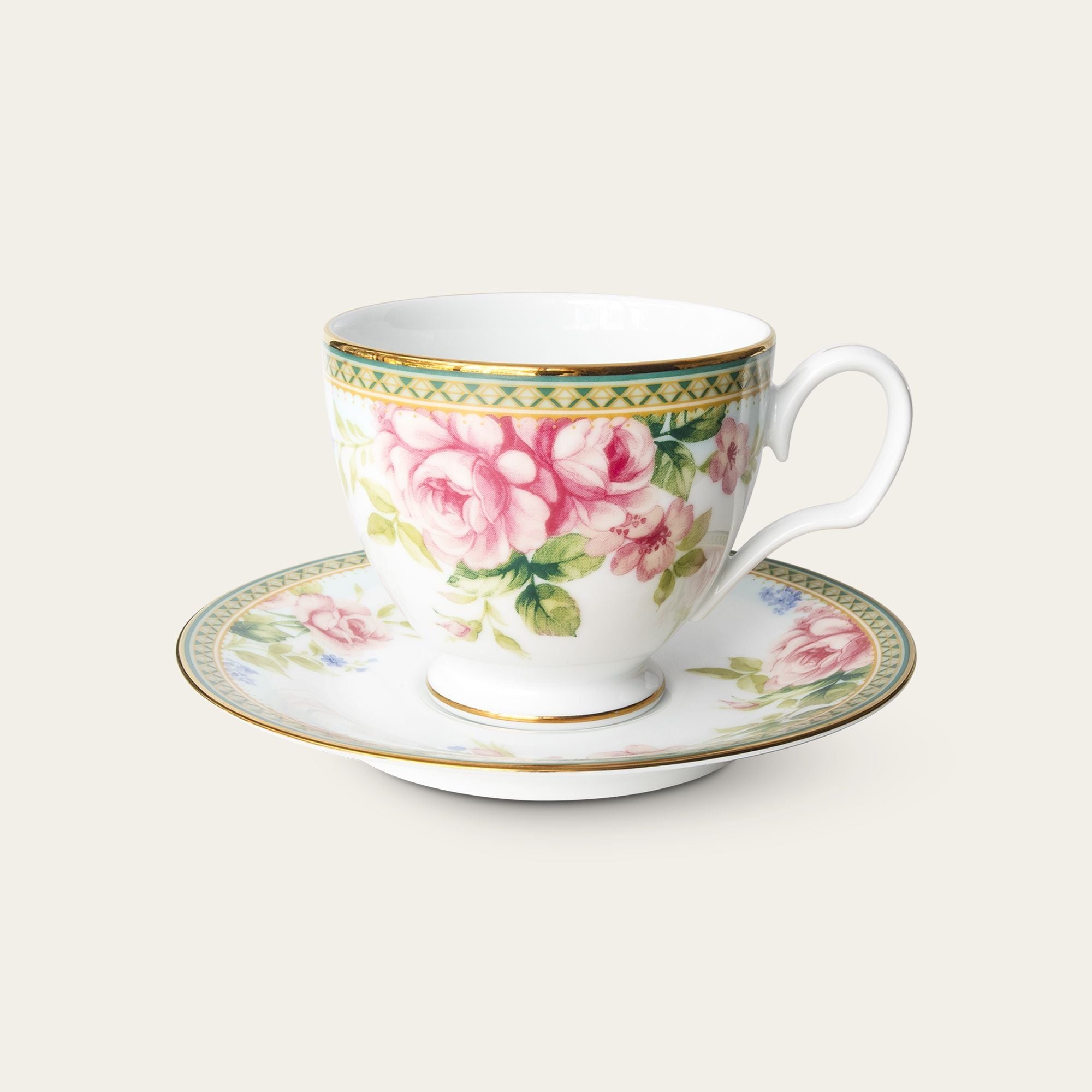 Chén trà (tách trà) dung tích 250ml kèm đĩa lót sứ trắng | Noritake Rosa Basket 1736L - T91988